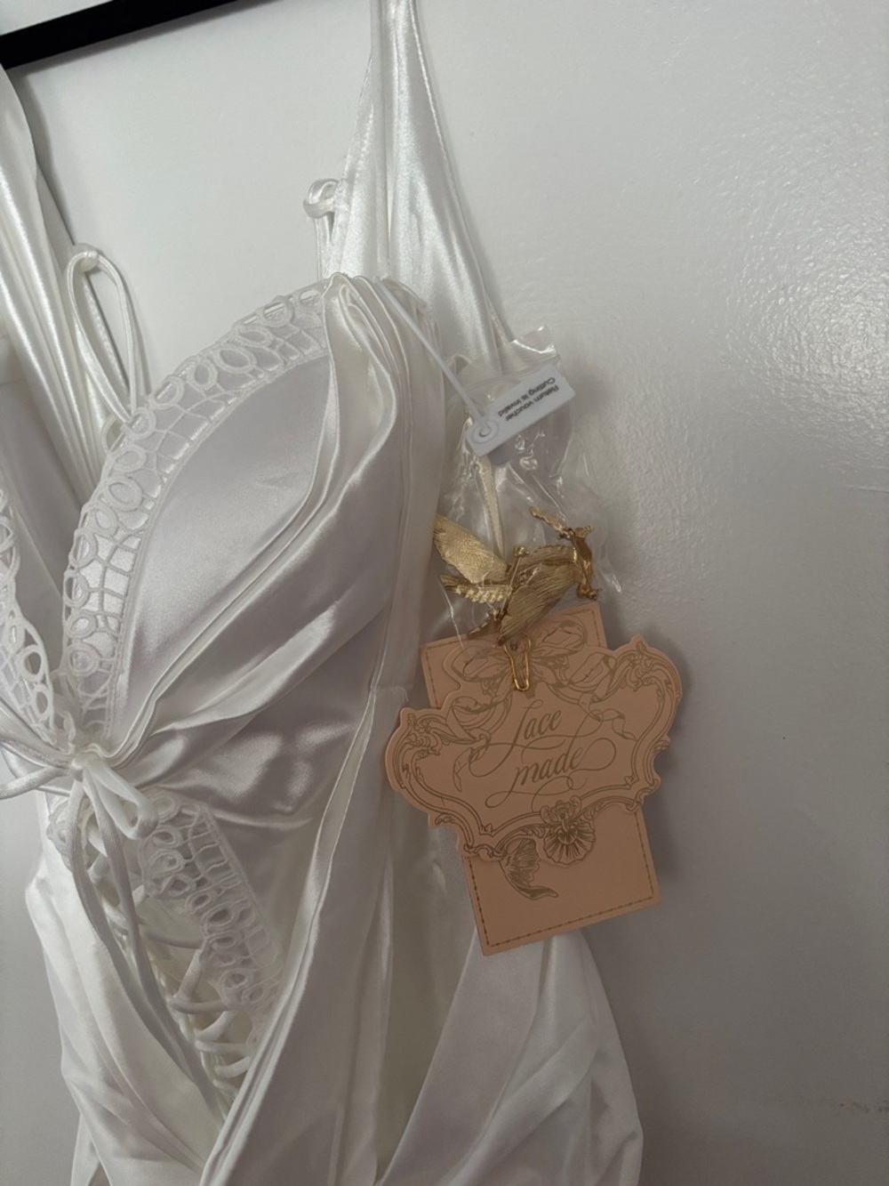 Lacemade Strapless White Satin Lace-Up Evening Dress - Picture 4 of 5